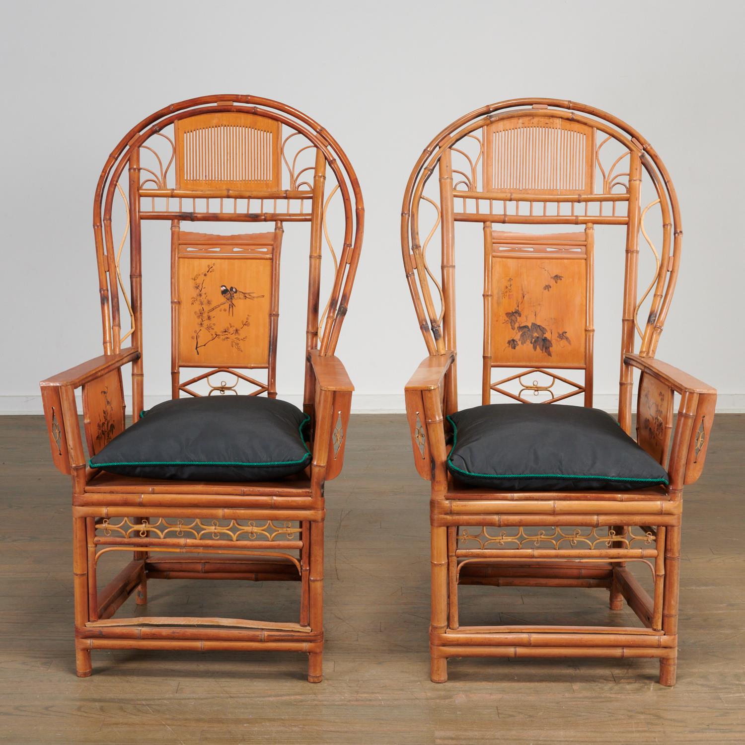 Pair Chinese Export bamboo high-back armchairs - Image 2 of 10