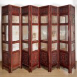 Chinese eight-panel mirrored hardwood screen