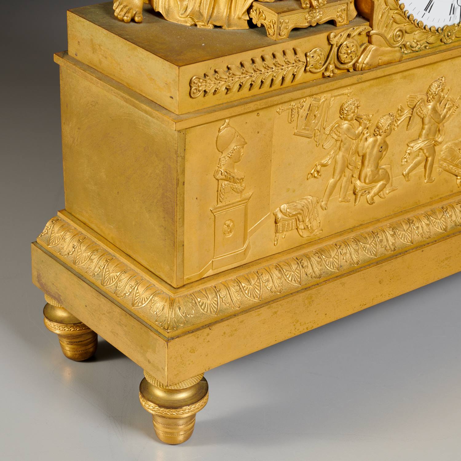 French Empire gilt bronze figural mantel clock - Image 7 of 9