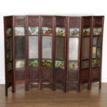 Small Chinese eglomise & mirrored hardwood screen