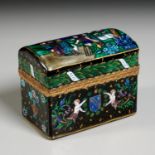 Limoges enamel, gilt bronze scent bottle chest