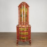 Venetian gilt and scarlet lacquered bureau cabinet