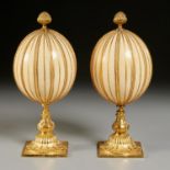 Pair ormolu mounted ostrich egg garnitures