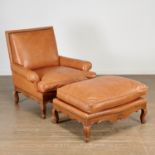 Don Ruseau, NY oversize leather bergere & ottoman