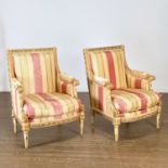 Superb pair Empire painted and gilt bergeres