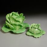 Dodie Thayer, (2) lidded lettuce ware tureens