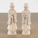 Pair large Korean carved stone Guan yins