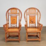 Pair Chinese Export bamboo high-back armchairs