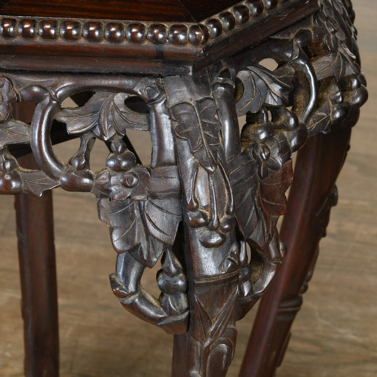 (4) Chinese carved hardwood, marble inset stands - Image 5 of 8