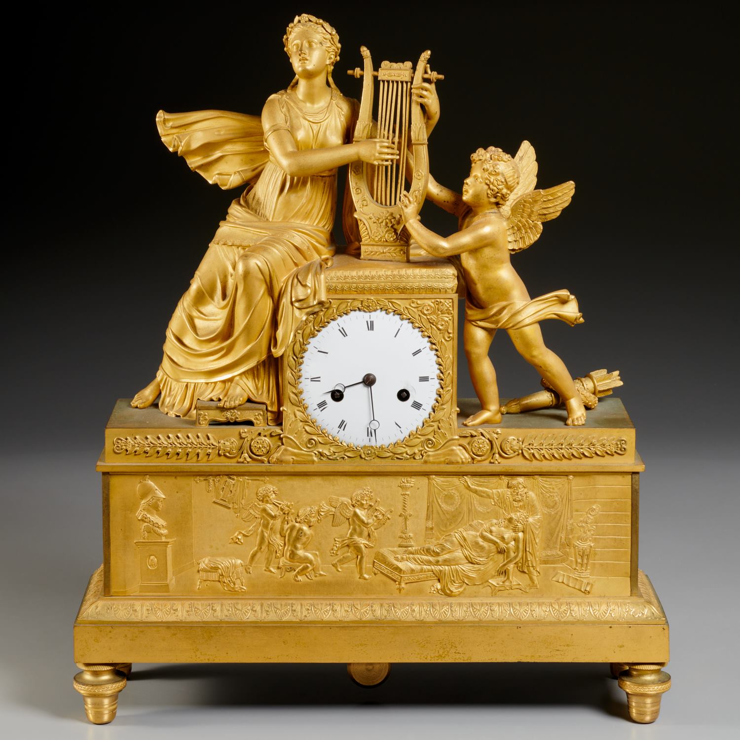 French Empire gilt bronze figural mantel clock