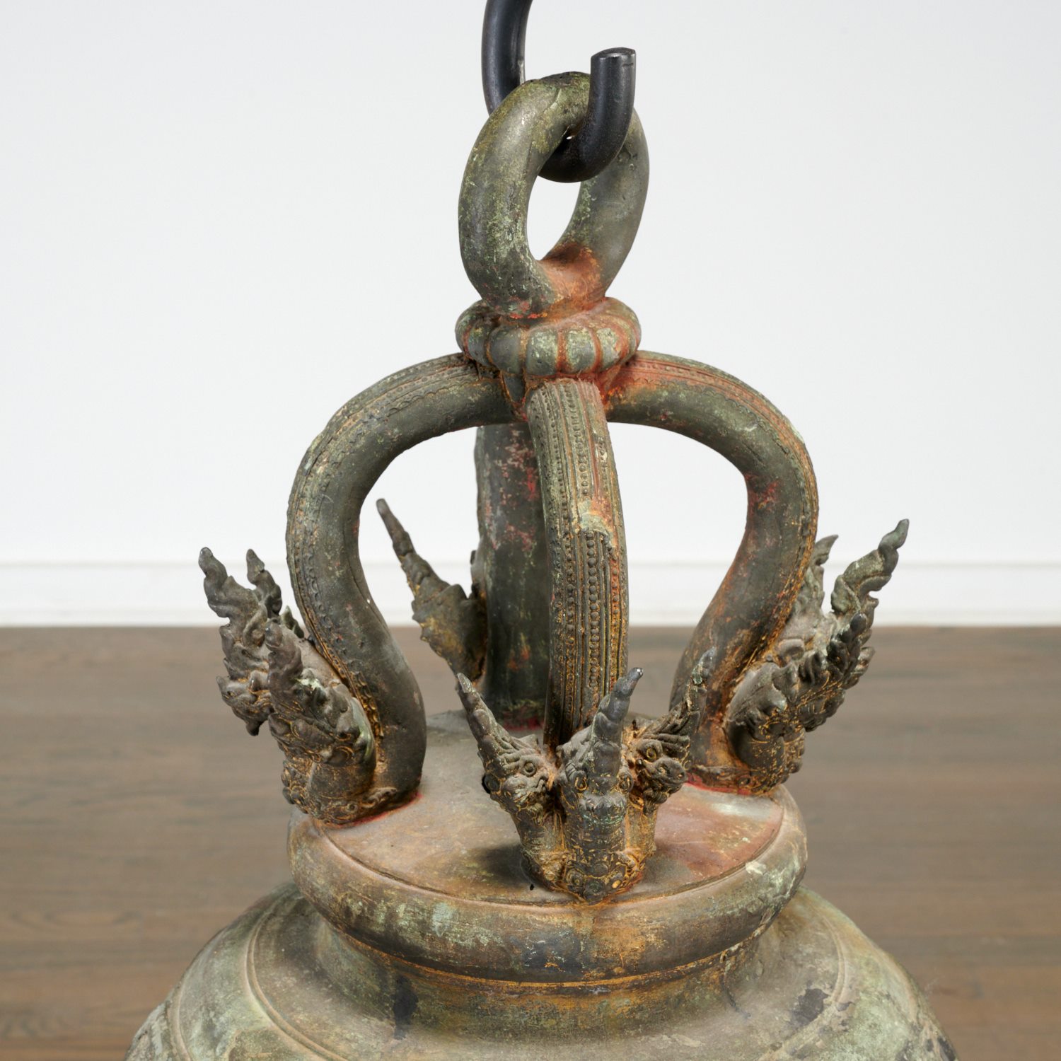 Large Thai bronze temple bell and stand - Image 2 of 8