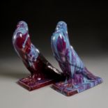 Pair large Japanese flambe glazed birds