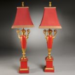 Nice pair Empire tole and gilt metal table lamps