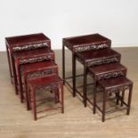 Pair Chinese carved hardwood nesting tables