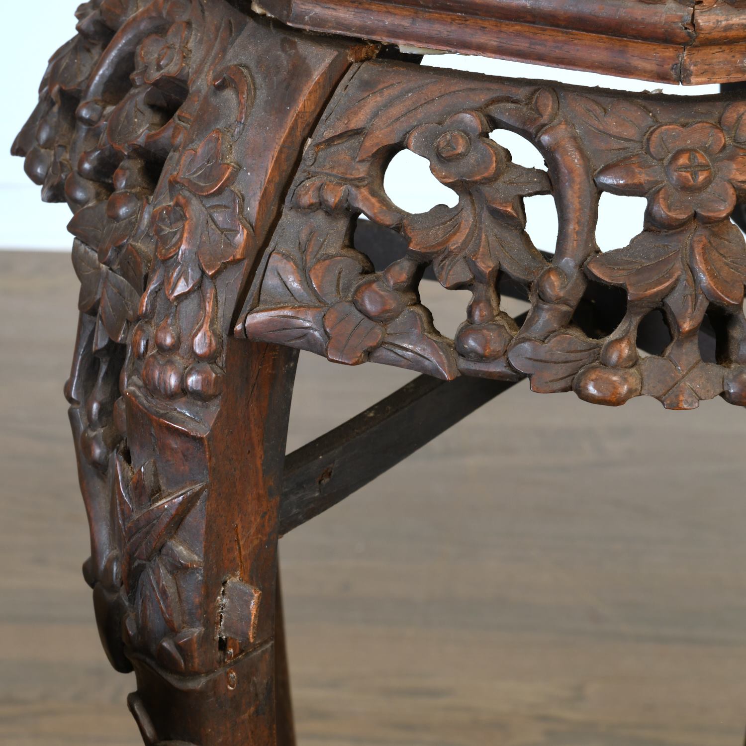 (4) Chinese carved hardwood, marble inset stands - Image 6 of 8