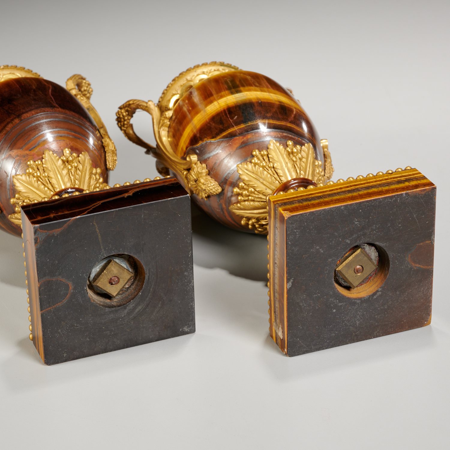 Pair Louis XVI bronze, tiger's eye cassolettes - Image 5 of 5