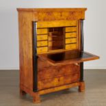 Biedermeier burlwood secretaire a abbatant