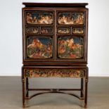 Chinese Export carved lacquered cabinet on stand