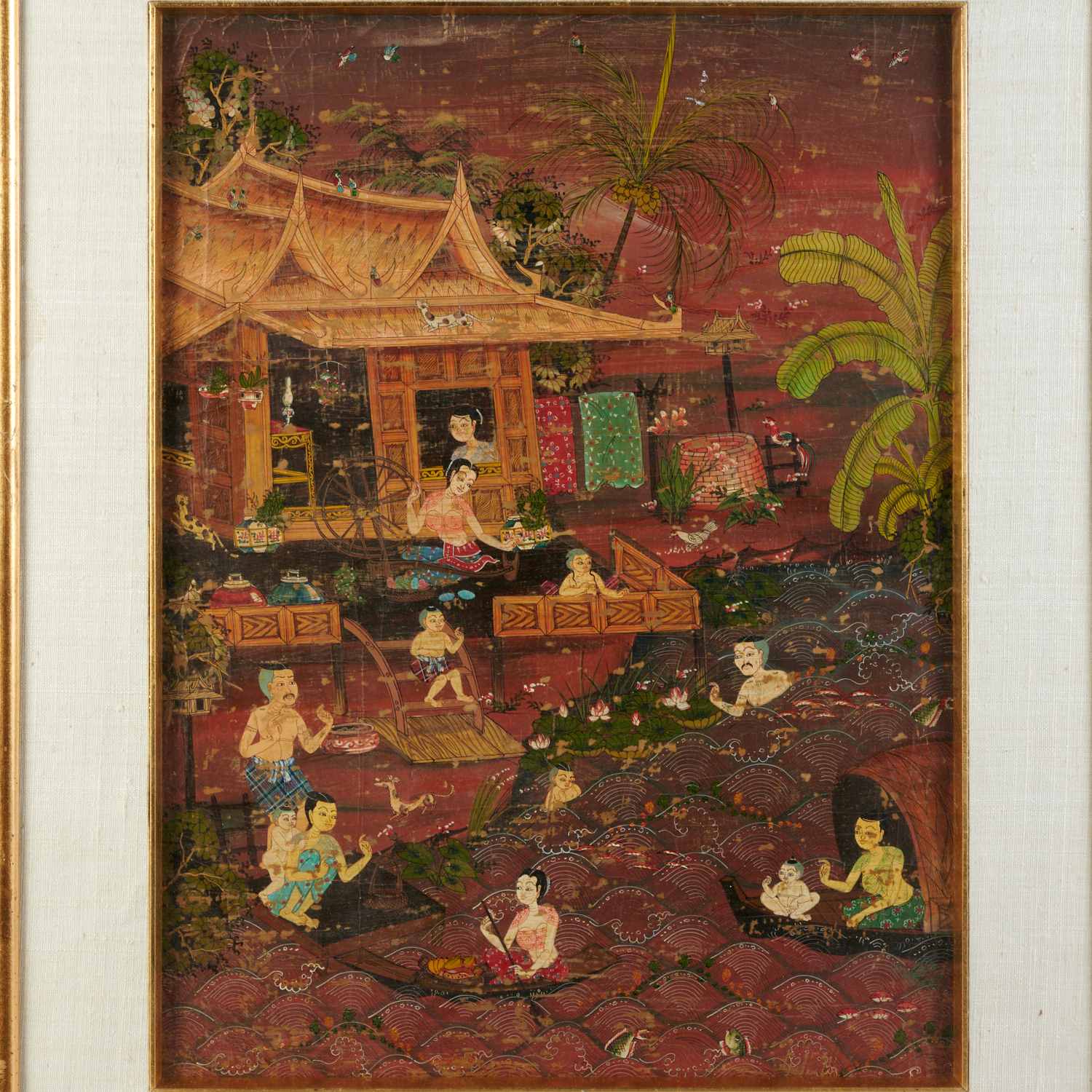 Thai School, narrative village painting - Image 2 of 8