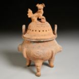 Old Tang-style Chinese terracotta lidded censer