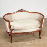 Louis XV style silk upholstered walnut settee