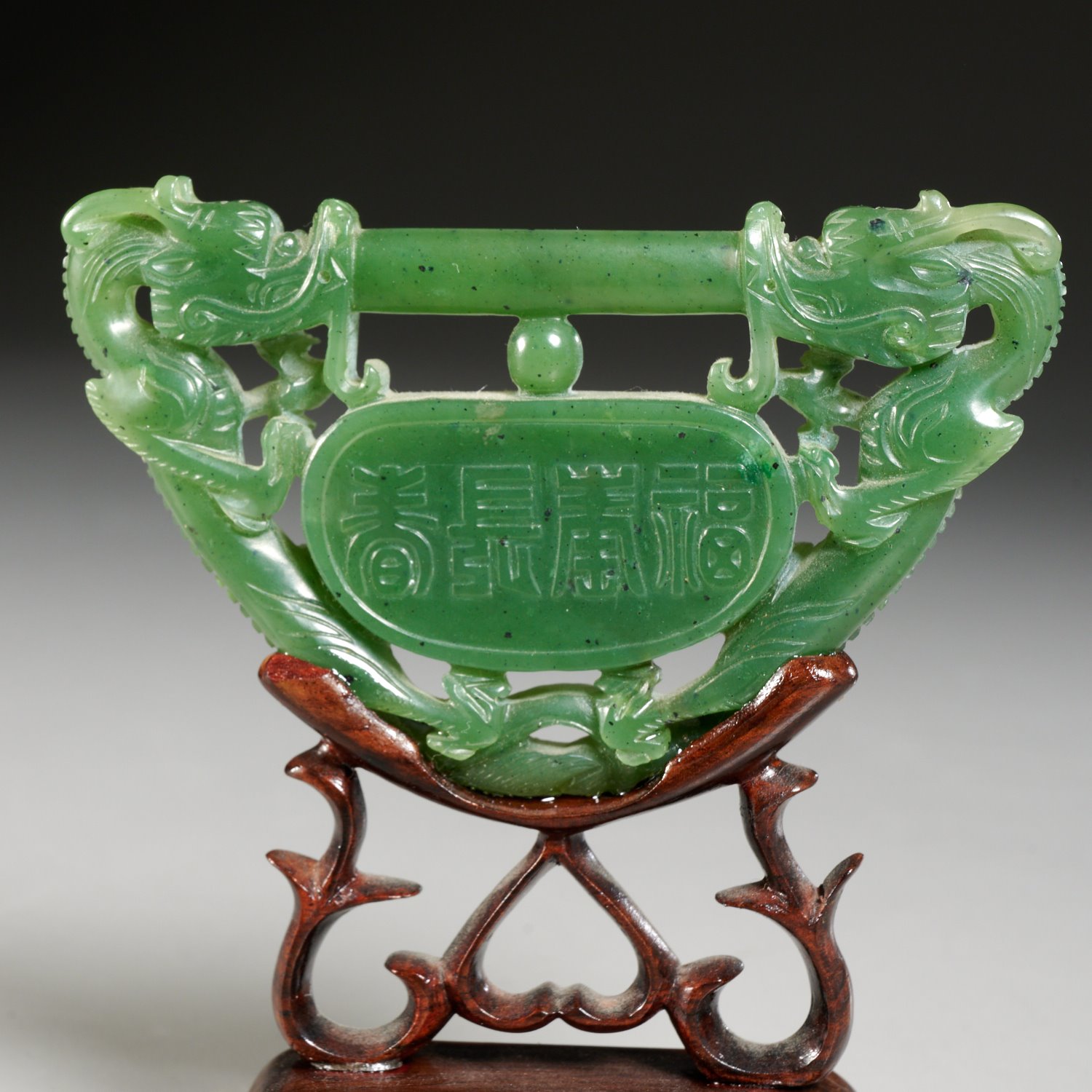 (2) Chinese carved spinach jade belt buckles - Image 4 of 5