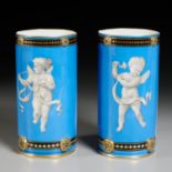 Pair Vienna Porcelain style cylindrical vases