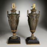 Pair Napoleon III patinated bronze urn lamps