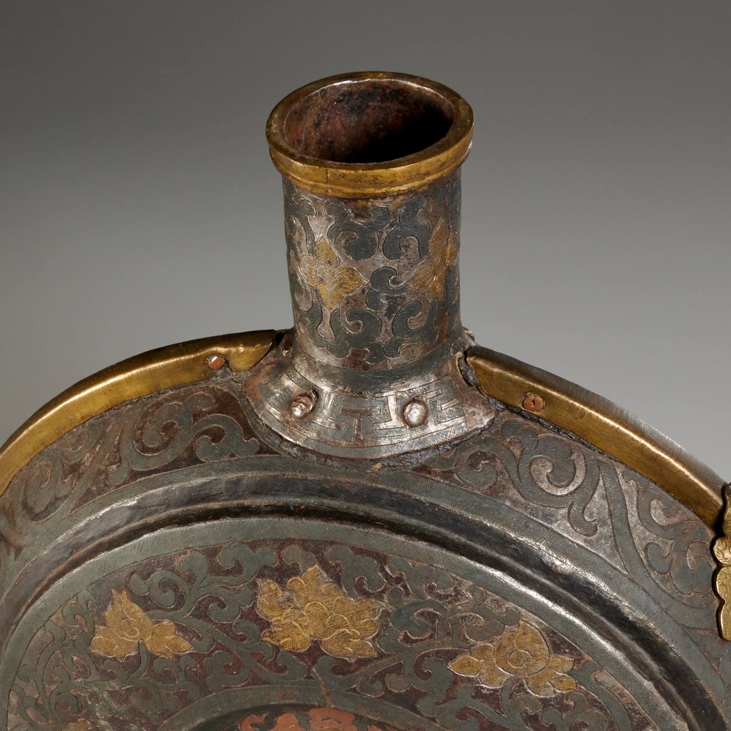 Himalayan damascened iron moon flask ewer - Image 5 of 7