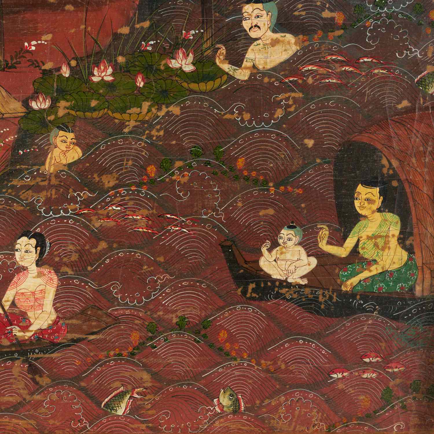 Thai School, narrative village painting - Image 5 of 8