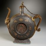 Himalayan damascened iron moon flask ewer