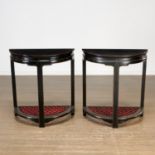 Pair Chinese modern lacquered demilune consoles