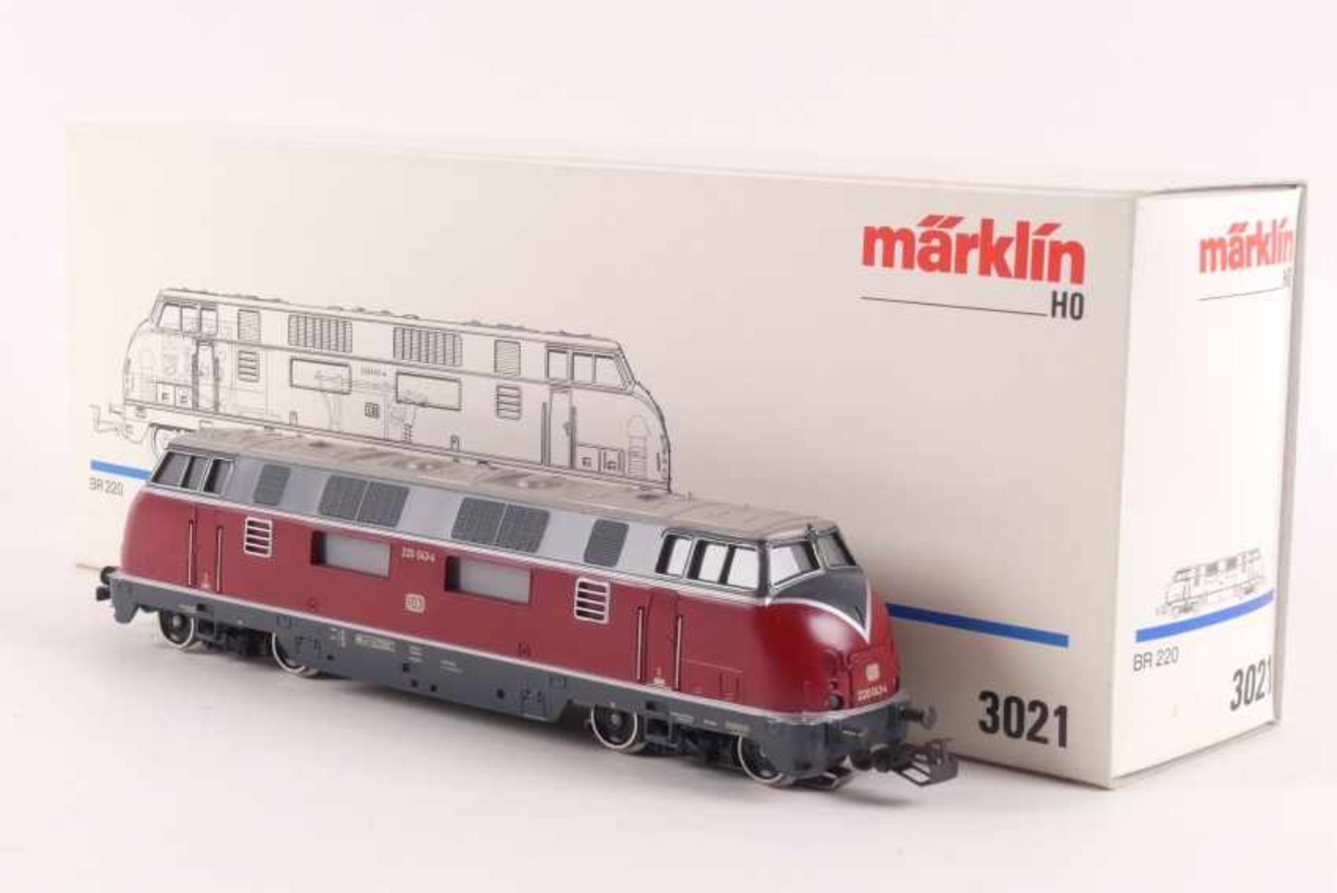 Märklin 3021Märklin 3021, Diesellok "220 043-4" der DB, analog, gedruckte Schrift, sehr gut