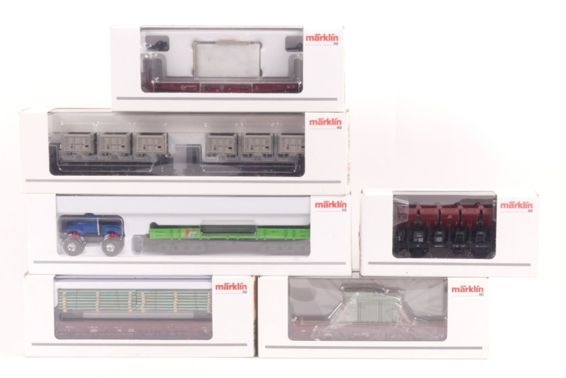 Märklin sechs Güterwagen, 44731, 48662, 46963, 4635, 46975, 48943, sehr gut erhalten