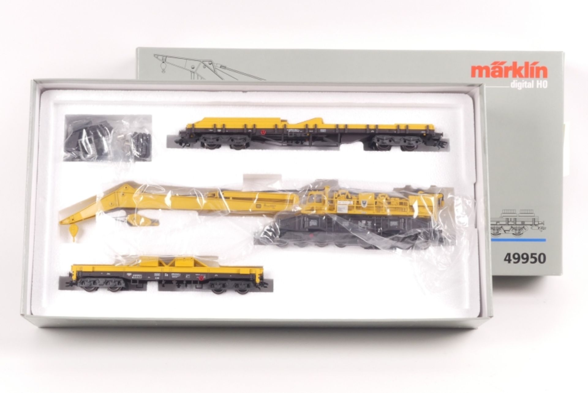 Märklin 49950, Eisenbahn-Kran-Set mit Digital-Funktionen, Kranwagen "Goliath", zwei Hilfswagen, dr