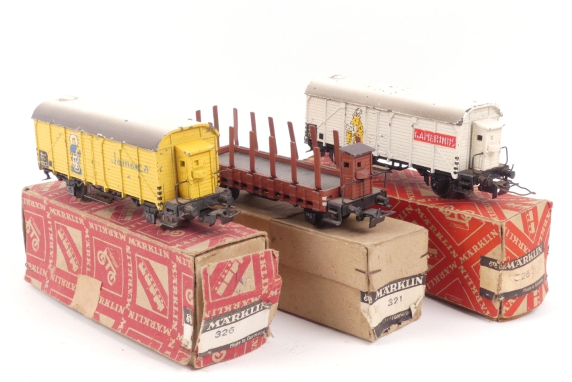 Märklin drei Gussgüterwagen, 321, 325, 326, Alters- und Gebrauchsspuren, ORK