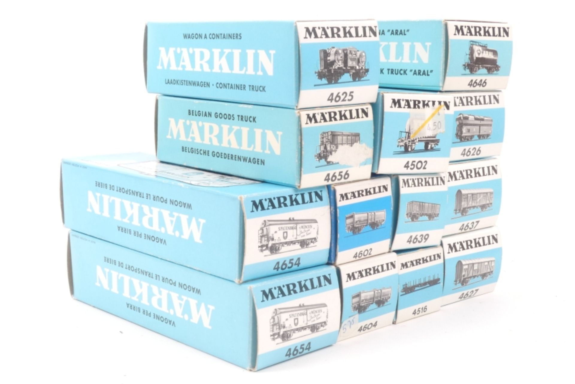 Märklin dreizehn Güterwagen, 4502, 4516, 4602, 4604, 4625, 4626, 4627, 4637, 4639, 4646, 4654, 46