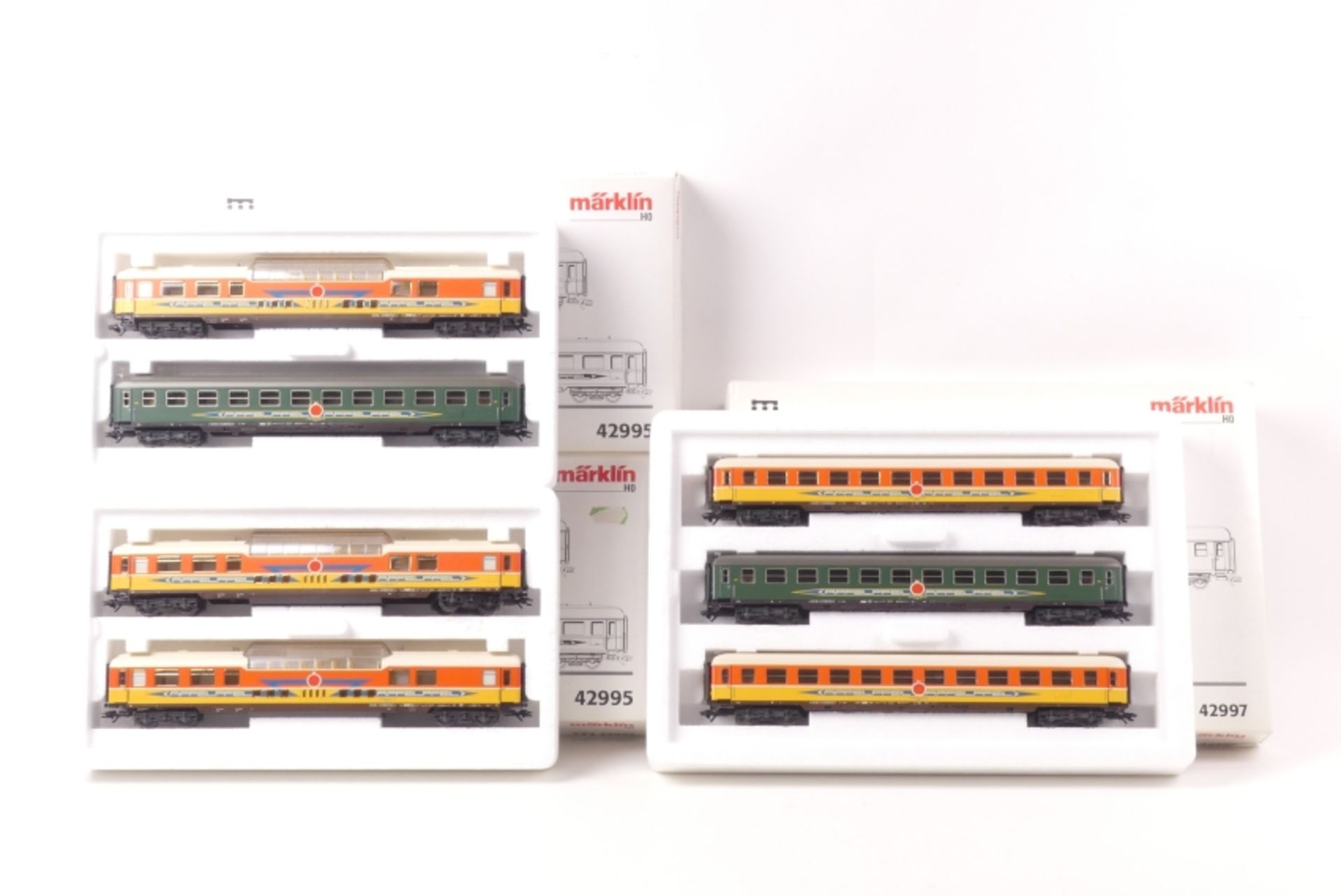 Märklin 3 Wagenpackungen "Apfelpfeil", 2x 42995 und 42997, sehr guter Zustand in OVP