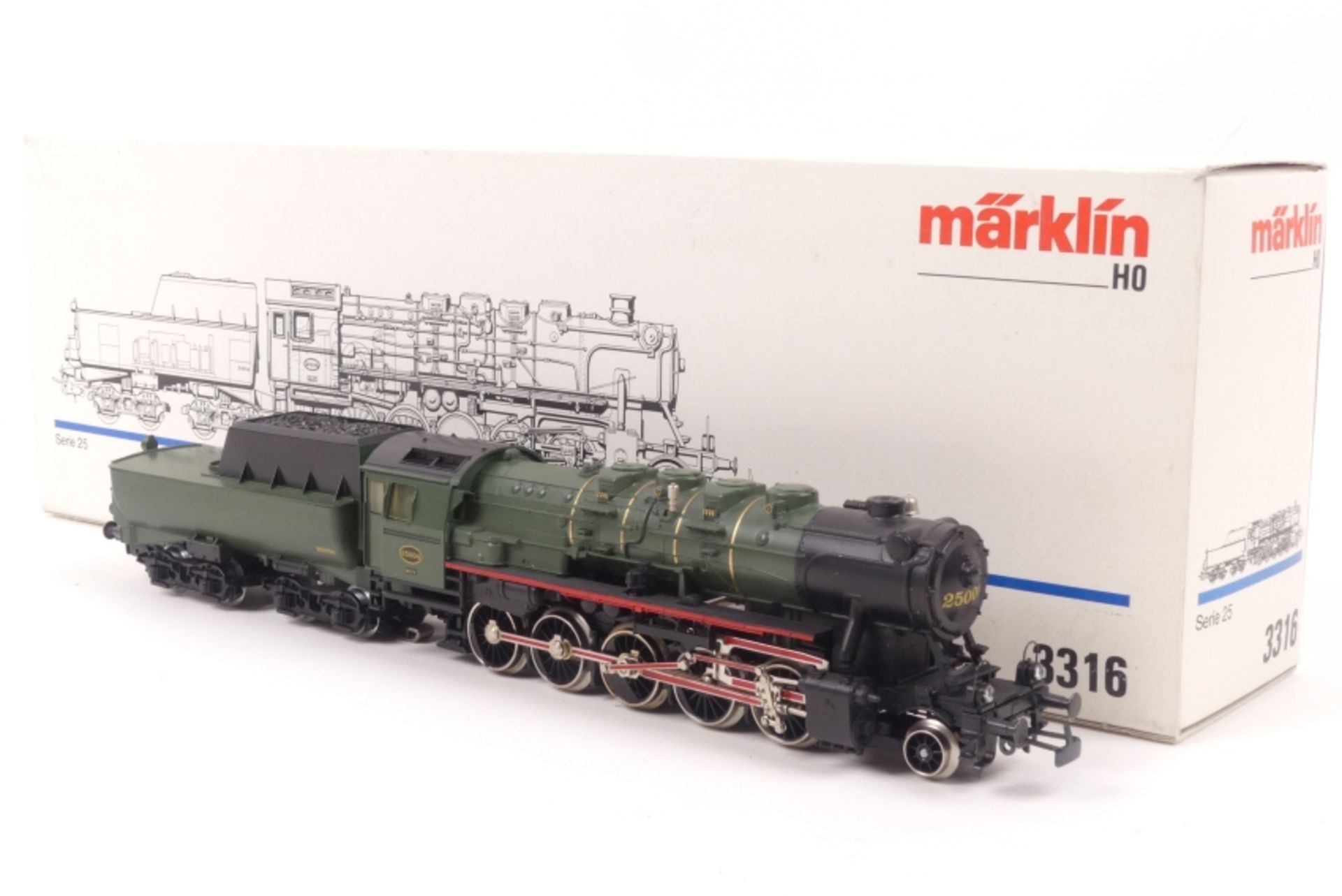 Märklin 3316, Dampflok "25 004" der SNCB, elektronische Umschaltung, Metallgehäuse, sehr gut erha