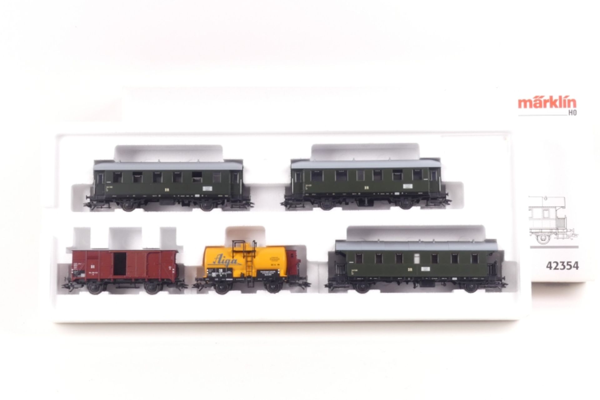 Märklin 42354 Wagenset "Rügen" drei DR Personenwagen und 2 Güterwagen, ORK, sehr gut erhalten