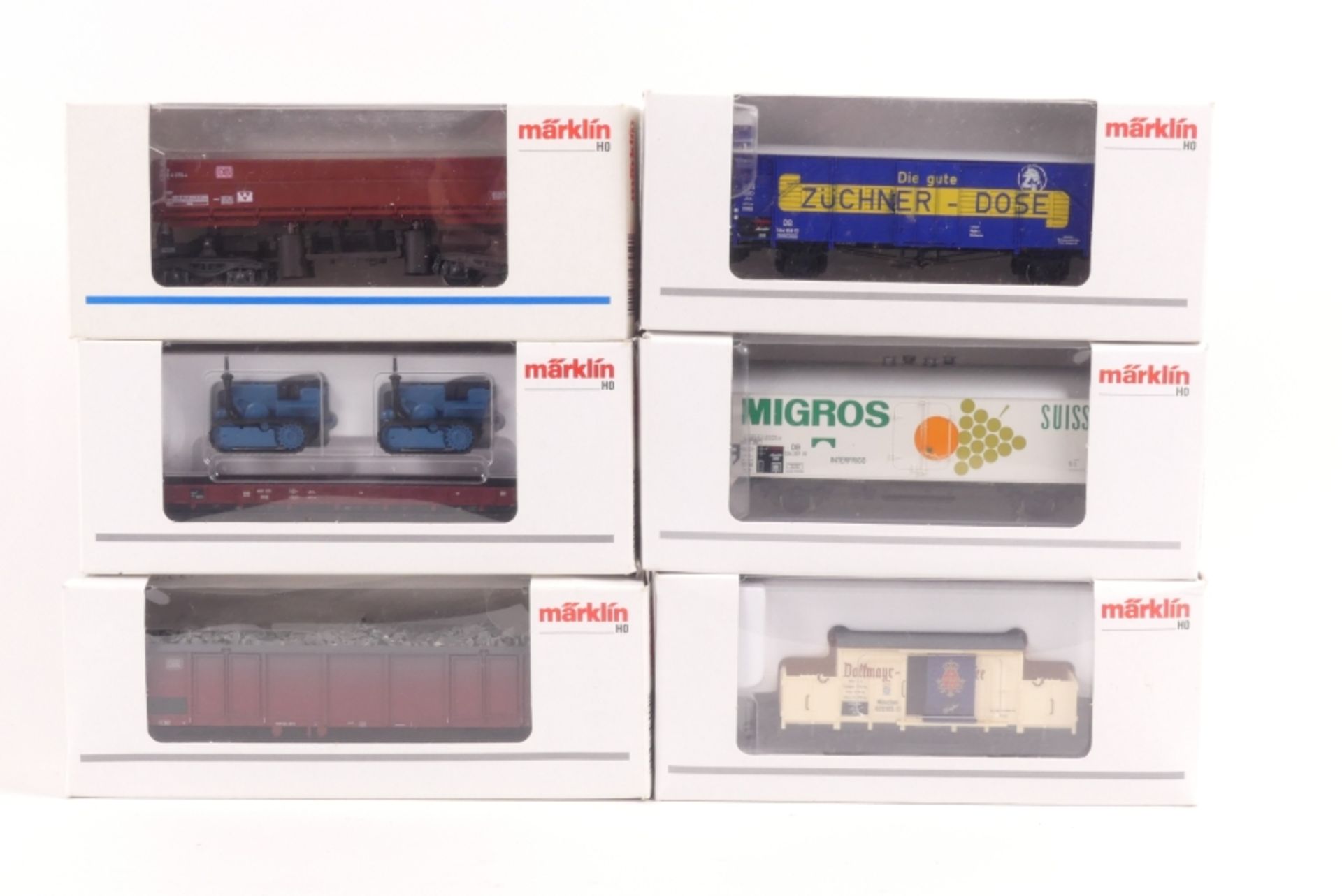 Märklin sechs Güterwagen 46159, 48450, 46074, 48150, 46363, 46904, ORK, sehr gut erhalten