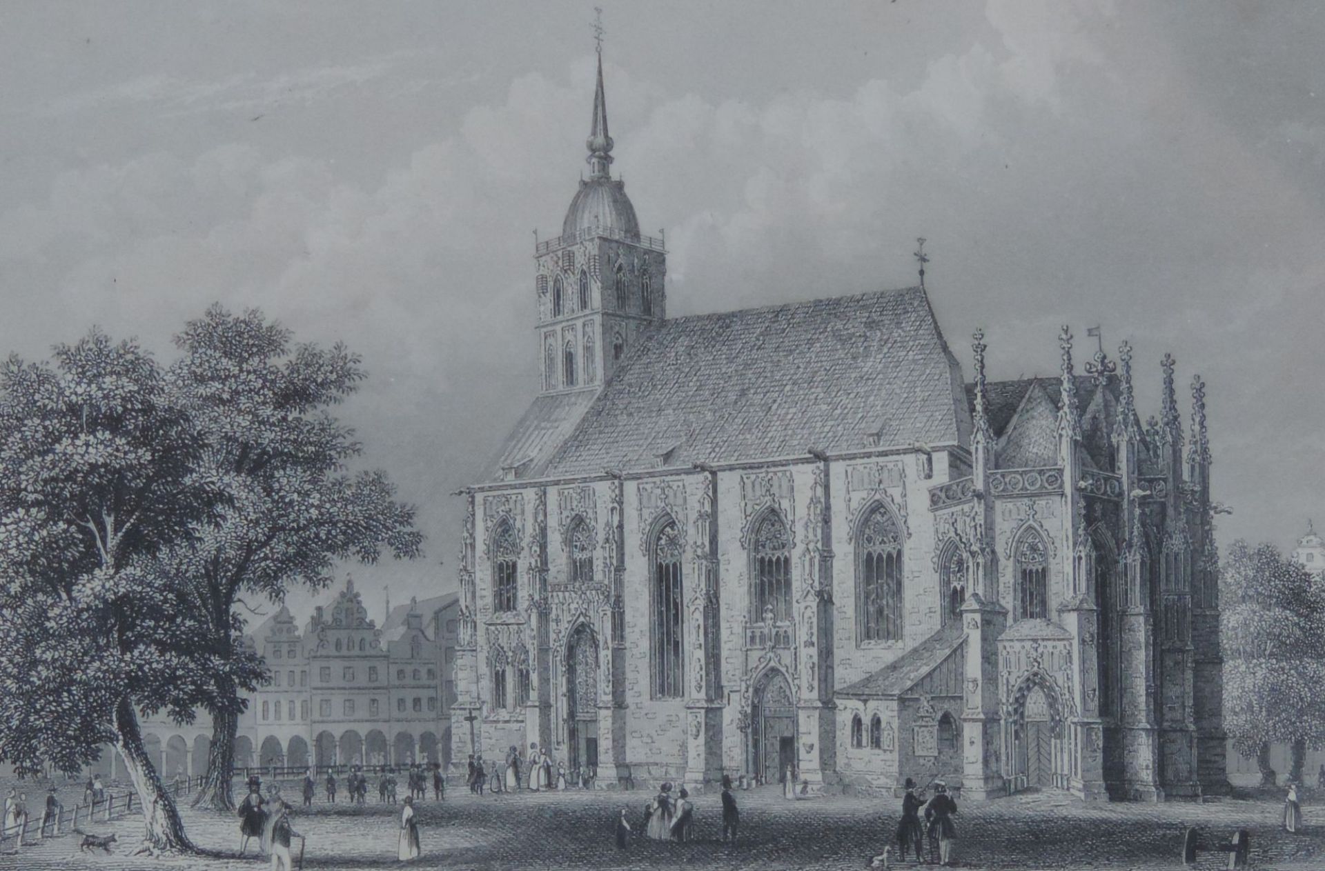 MUENSTER/WESTF, Ansicht, Lambertikirche von Südosten, Stahlstich von Winkles, Henry, englischer