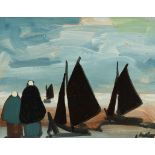 Markey Robinson (1918-1999) Shawlies by the Shore oil on board signed lower right 19½ x 24½cm (7.7 x