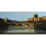 Martin Mooney (b.1960) Dublin from Courts and Liffey (2014) oil on board signed lower right and