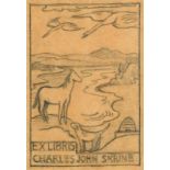Mainie Jellett (1897-1944) Bookplate Design for Charles John Skrine with Achill Horse, Hound, Bee
