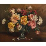 Ann Primrose Jury RUA (1907-1995) Vase of Roses oil on canvas signed lower right 51 x 61cm (20.1 x