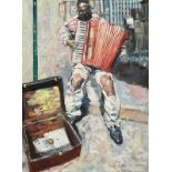 Hector McDonnell RUA (b.1947) Accordion Player, San Francisco (1999) oil on canvas signed with
