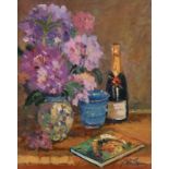 Liam Treacy RHA (1934-2005) Rhododendron and Book oil on canvas signed lower right and titled