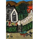 Gretta Bowen (1880-1981) First Communion Procession oil on board signed lower right and titled verso