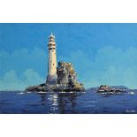 Ivan Sutton (b.1944) Fastnet Lighthouse oil on board signed lower right and titled verso 51 x 76½